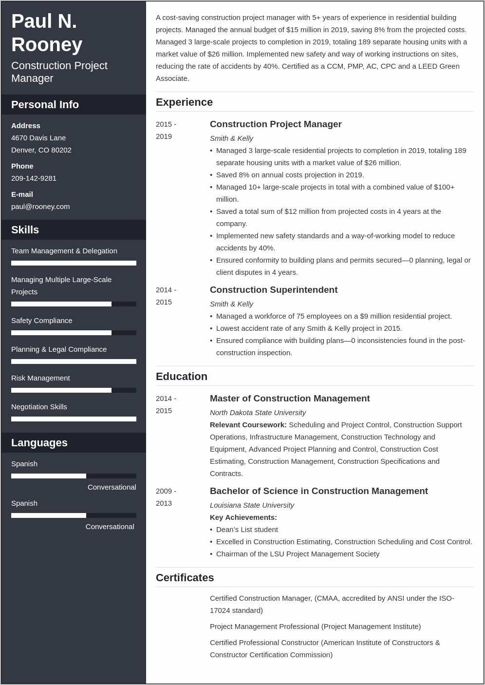 Fit Out Project Manager Resume