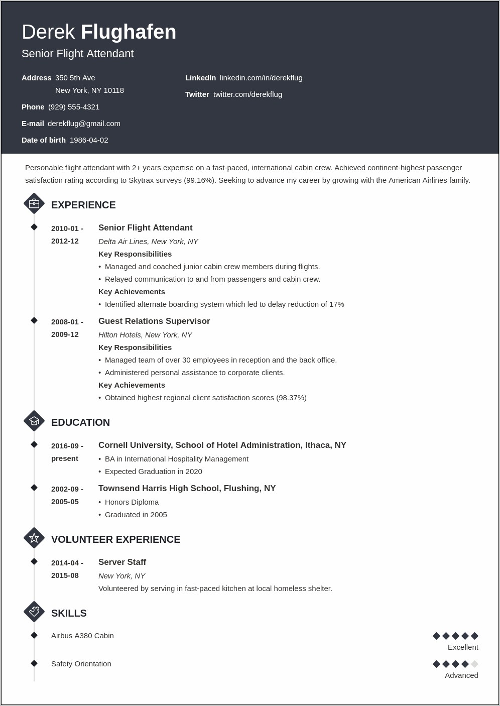 Flight Attendant Job Resume Sample