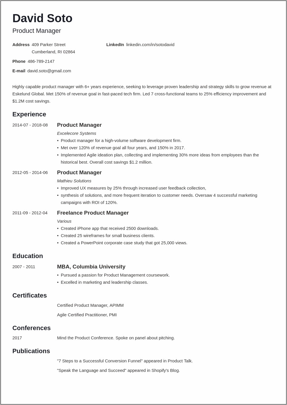 Food Production Manager Resume Sample