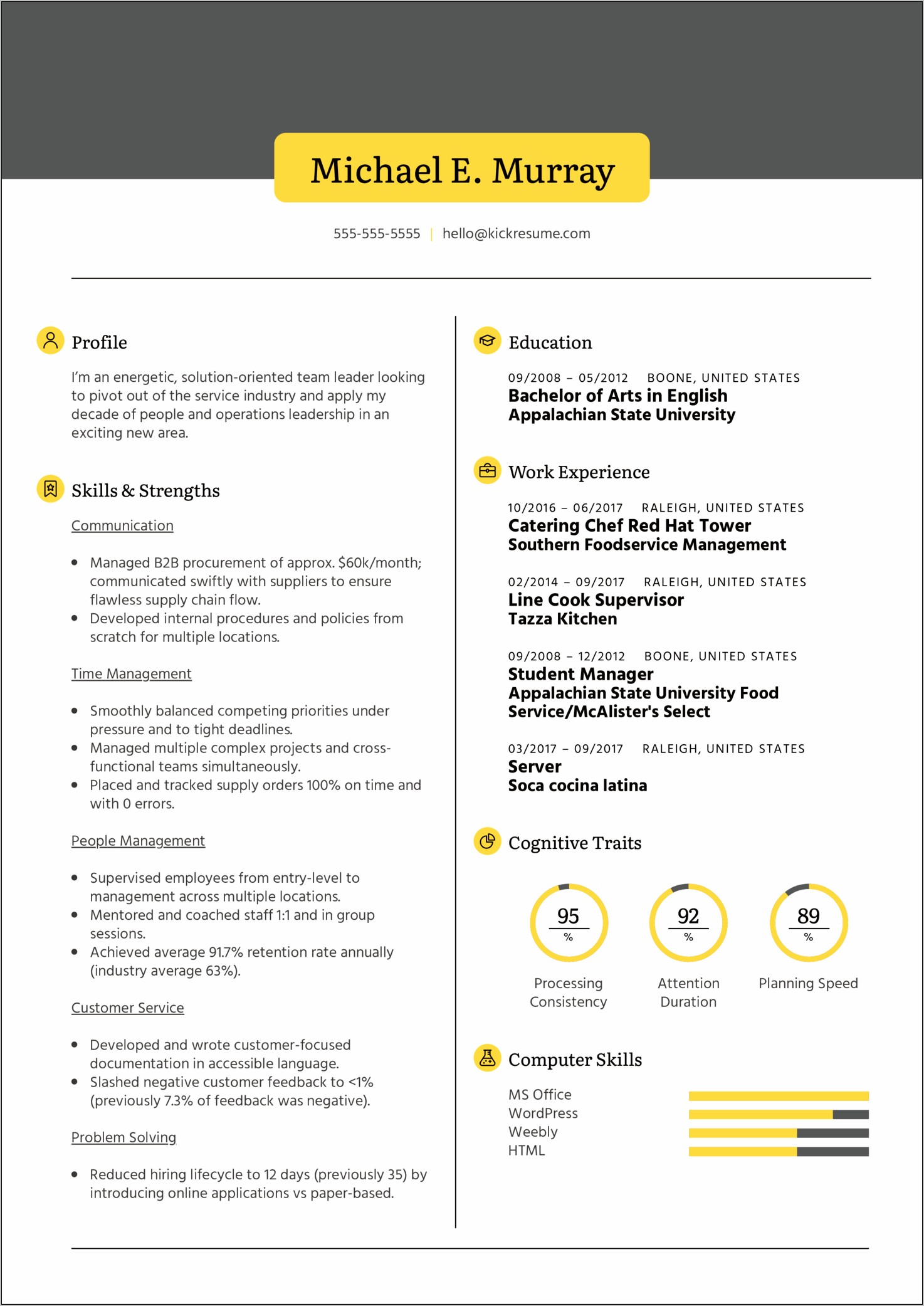 Food Service Resume 2017 Example