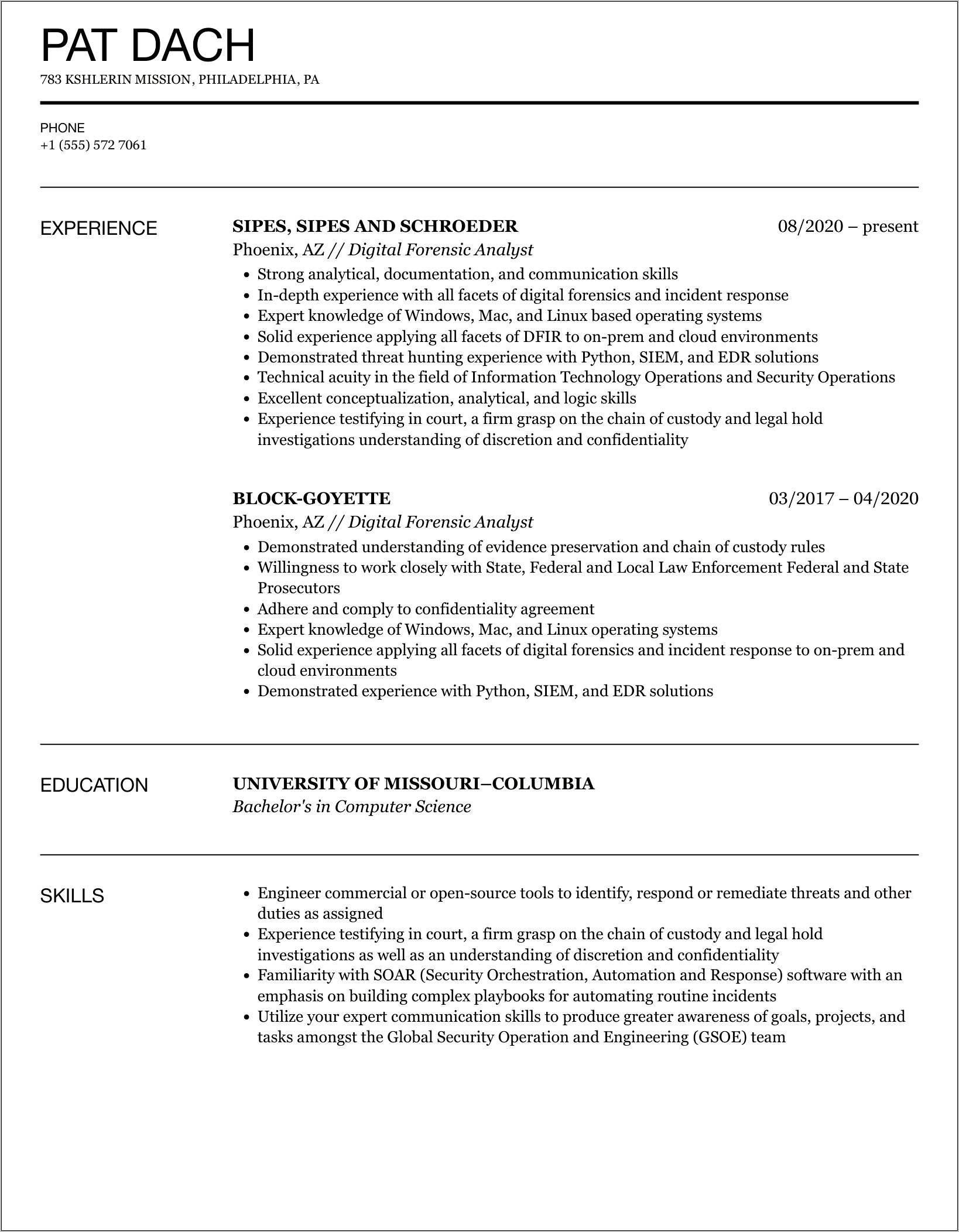 Forensic Science Job Resume Examples