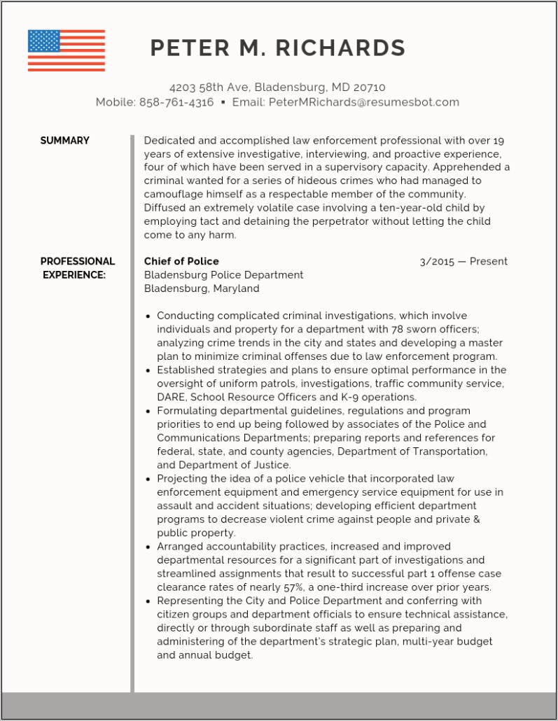 Former Police Officer Resume Samples