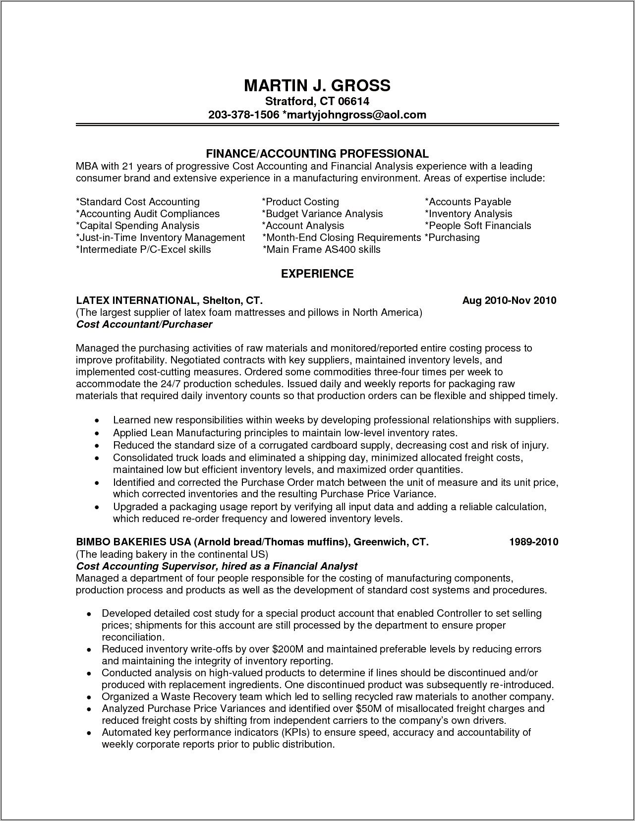 Fp&a Analyst Resume Sample