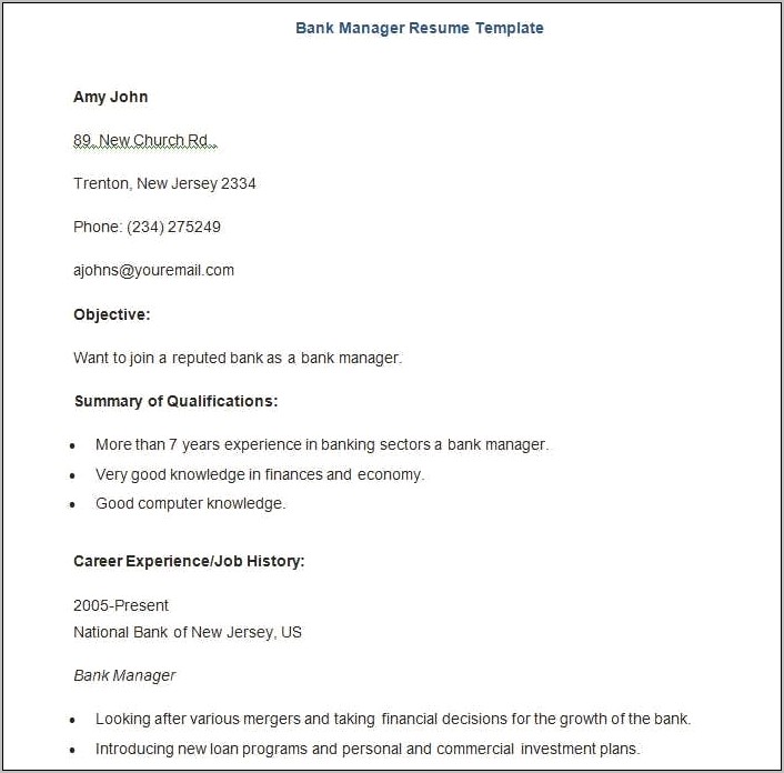 Free Banking Resume Format Download