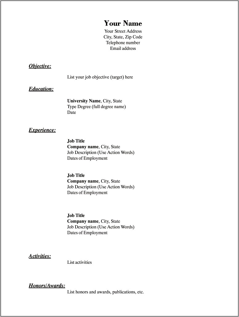 Free Blank Chronological Resume Templates