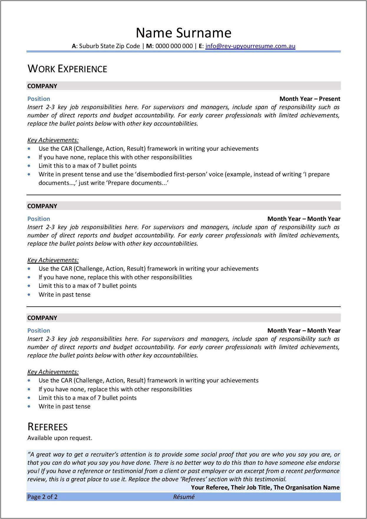 Free Bullet Point Resume Template