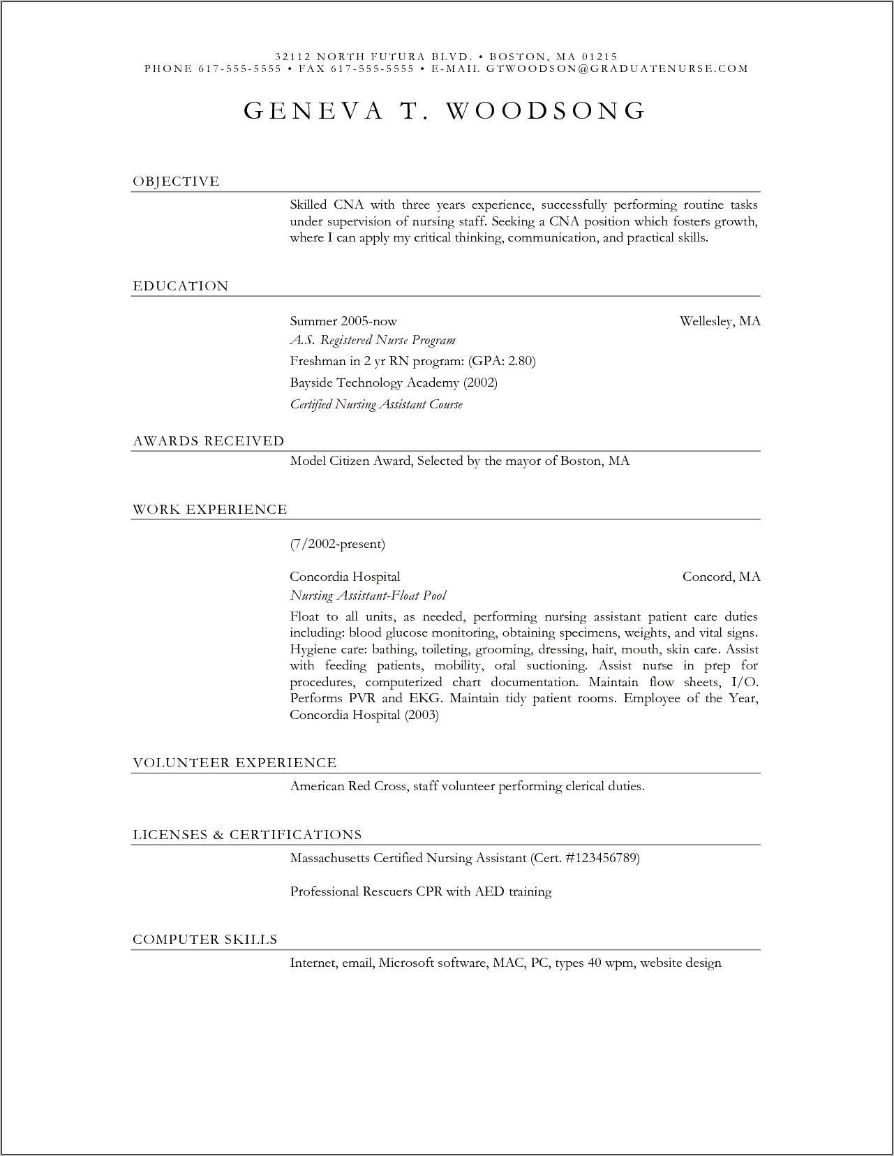 Free Cna Entry Level Resume