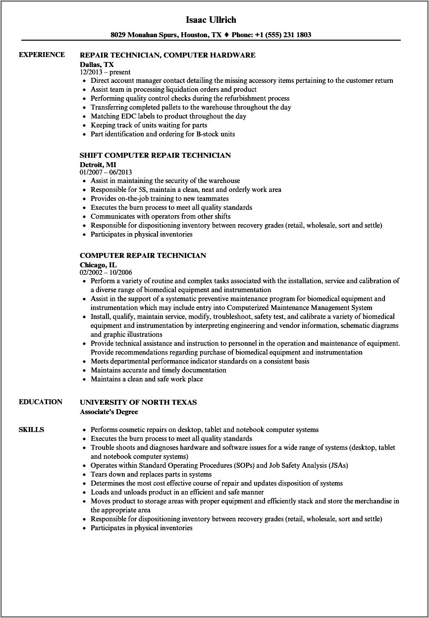 Free Computer Technician Resume Templates