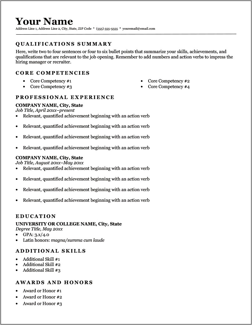 Free Downloadable And Printable Resume