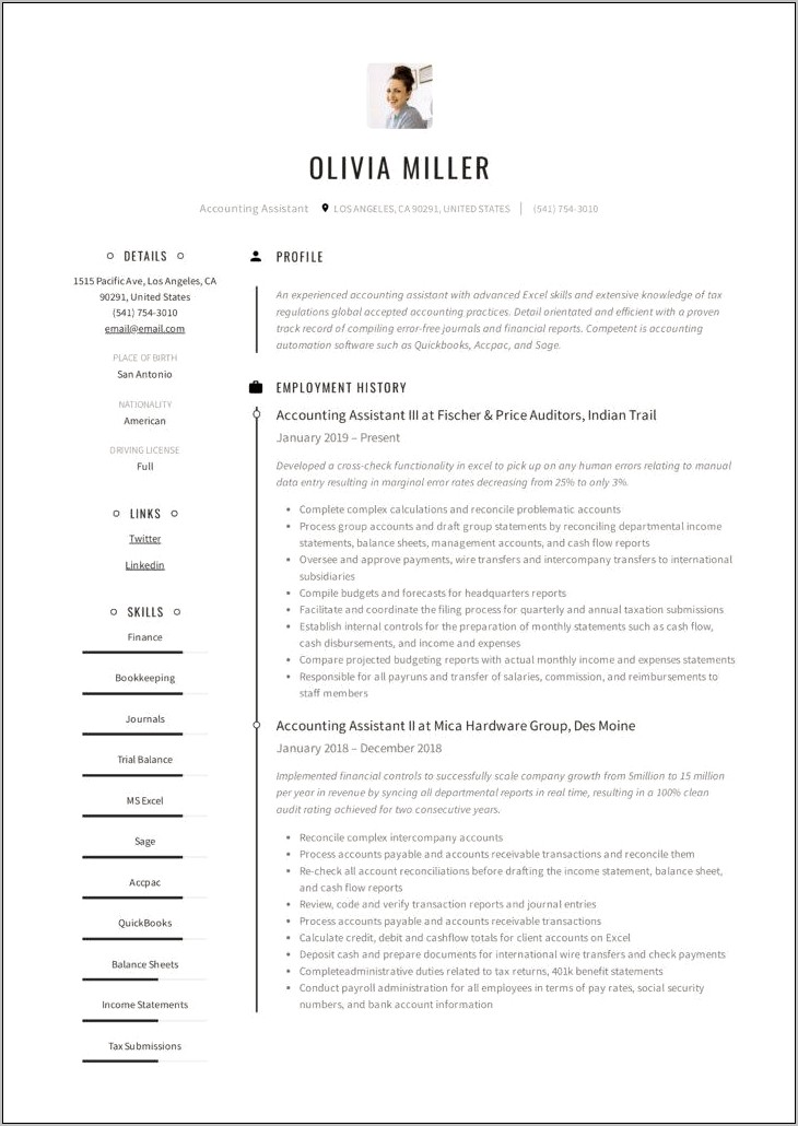 Free Examples Of Accounting Resumes