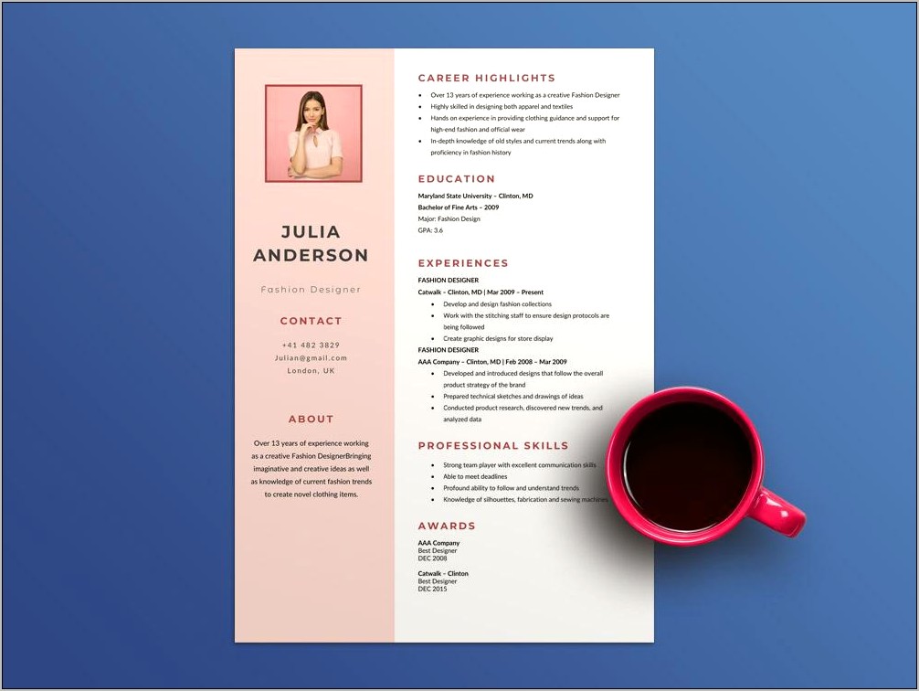 Free Fashion Design Resume Templates