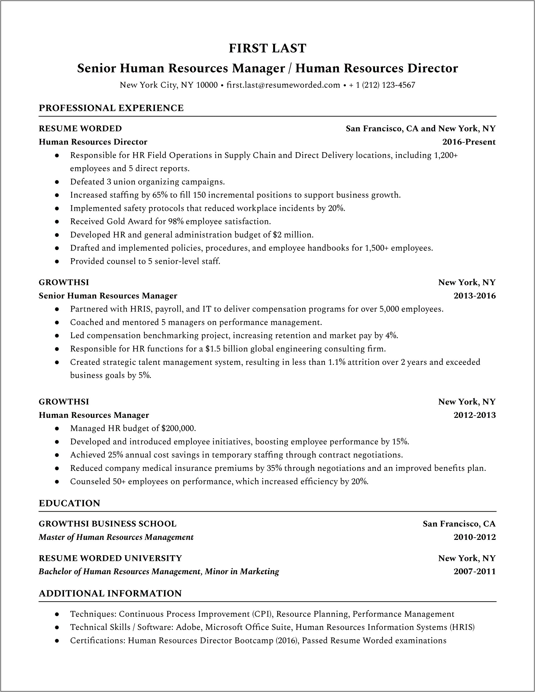 Free Hr Manager Resume Template