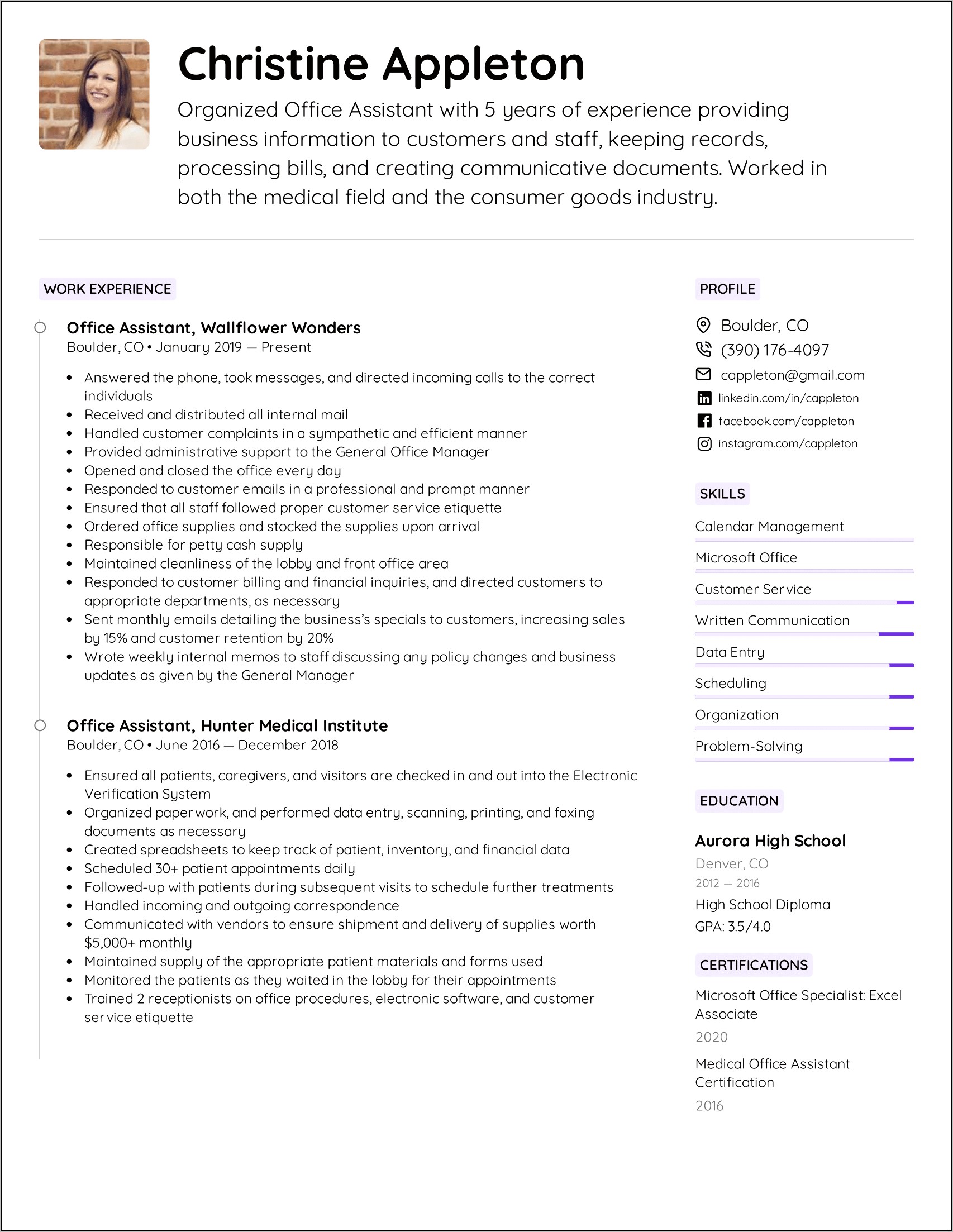 Free Medical Secretary Resume Sample