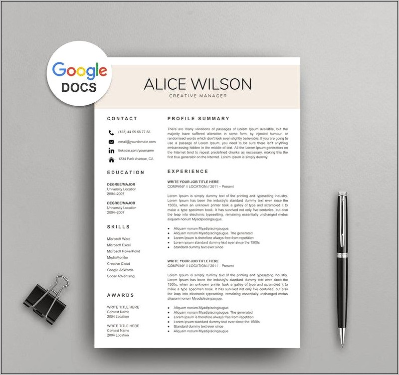 Free Modern Resume Template Doc