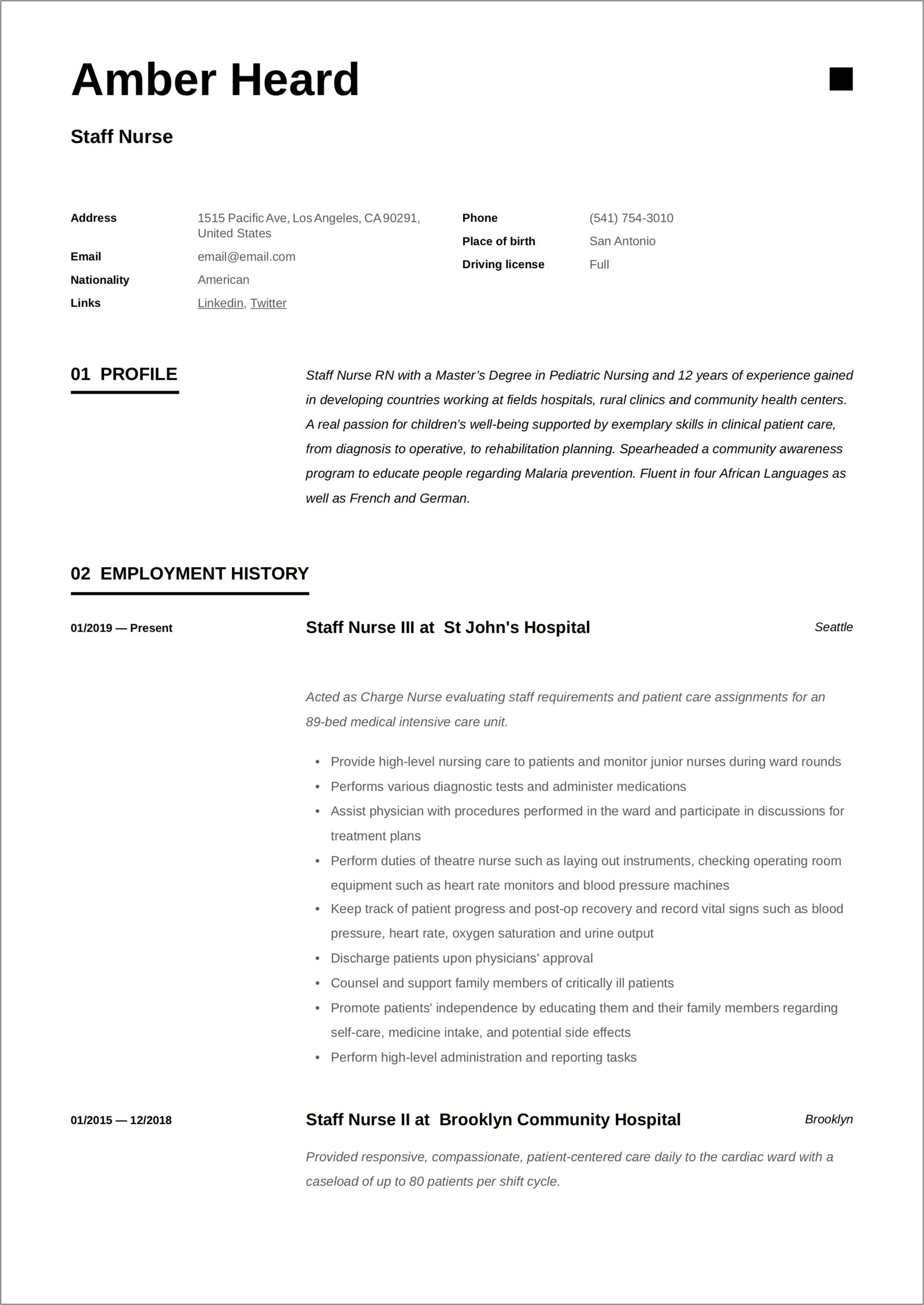 Free Nursing Resume Templates 2018