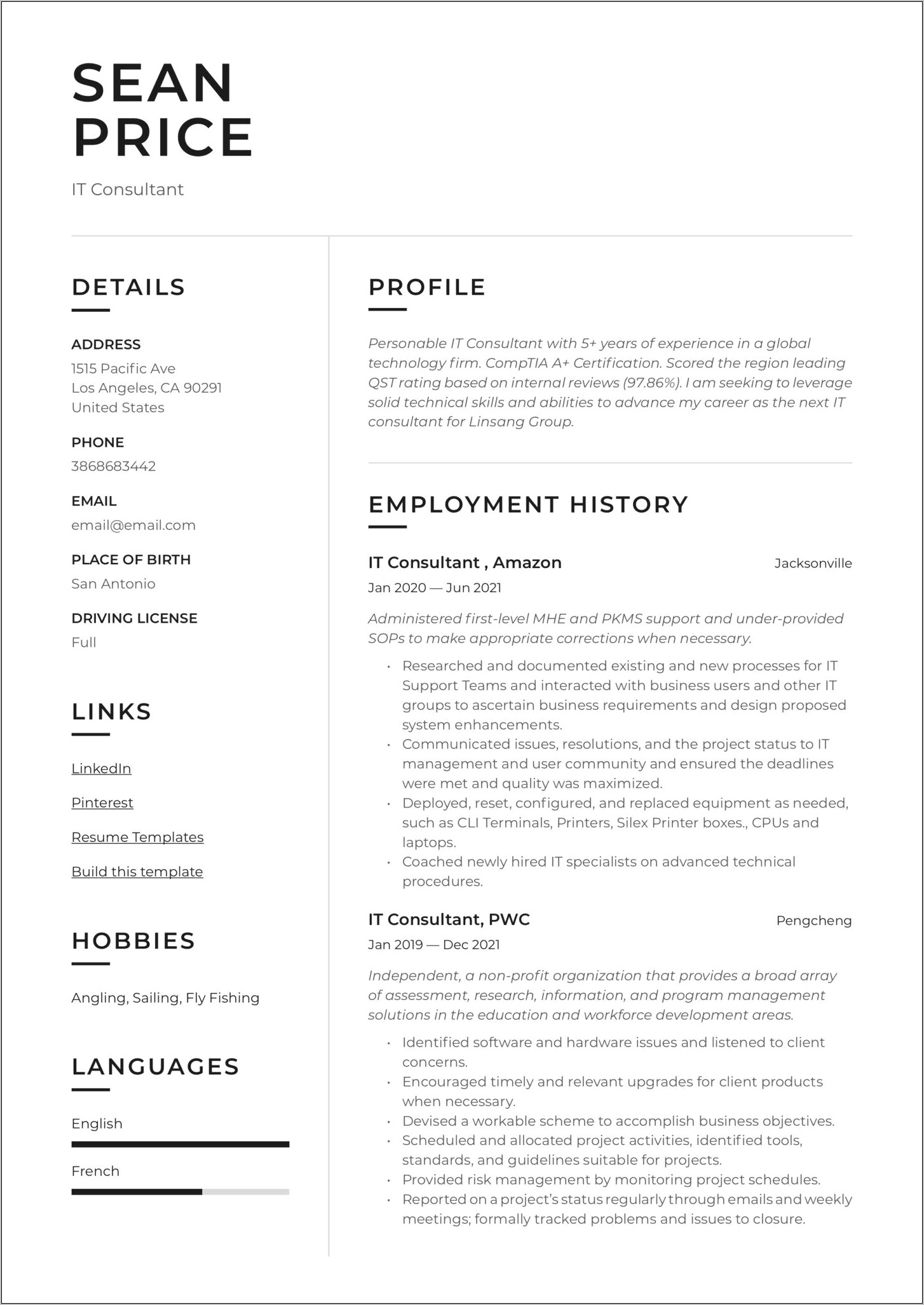 Free Printable Resume Template Pdf