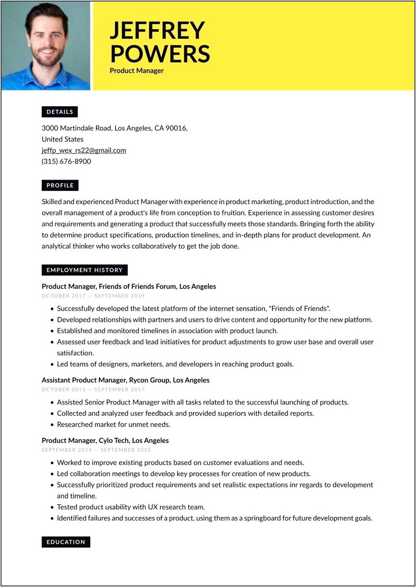 Free Product Manager Resume Template