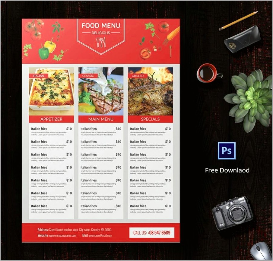 Free Restaurant Menu Template Psd Download