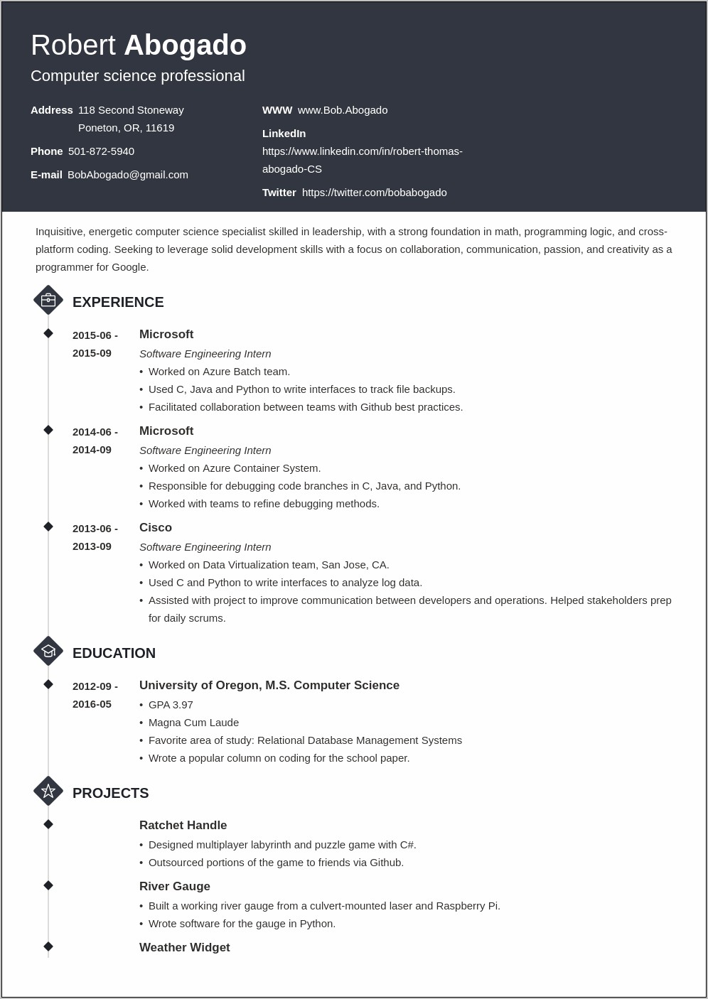 Free Resume Templates Computer Science