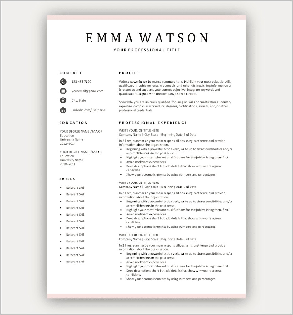 Free Resume Templates Relevant Experience