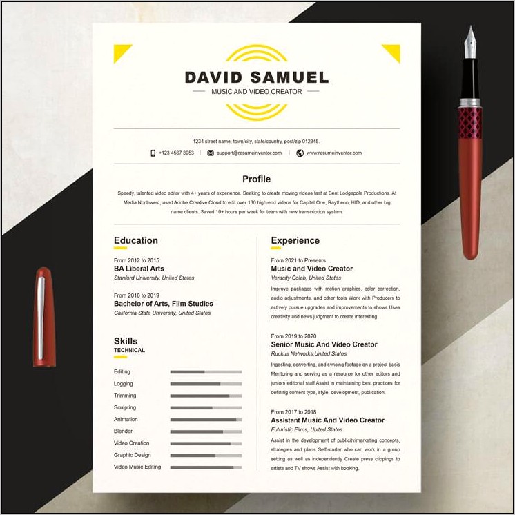 Free Resumes For Professional Musician