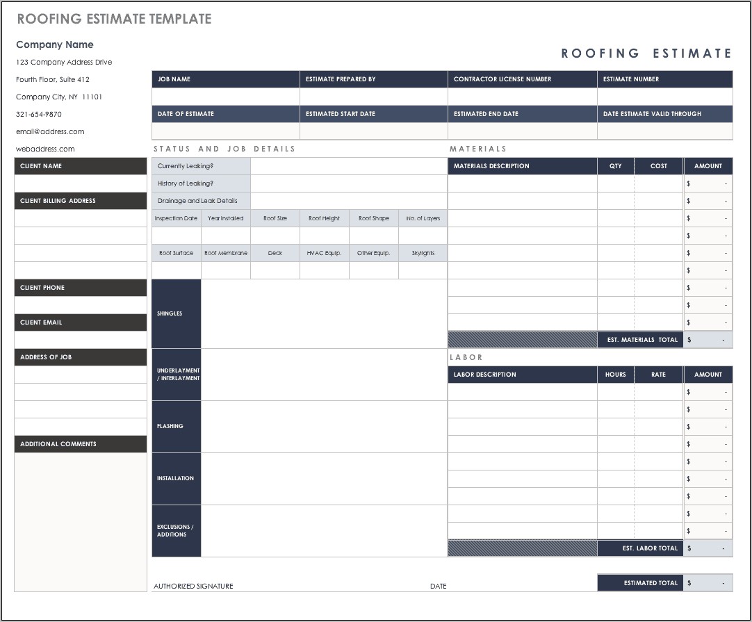 Free Roof Work Sheet Template Download