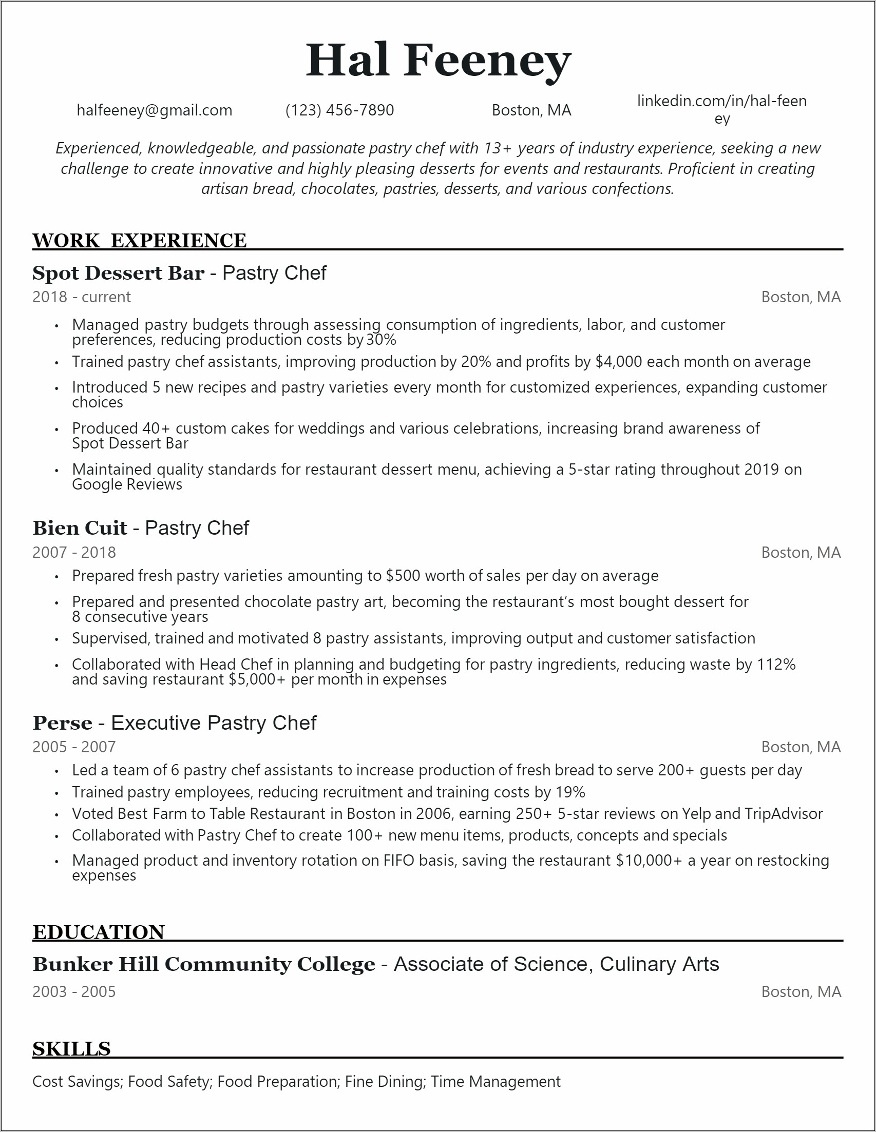 Free Sample Of Chef Resume