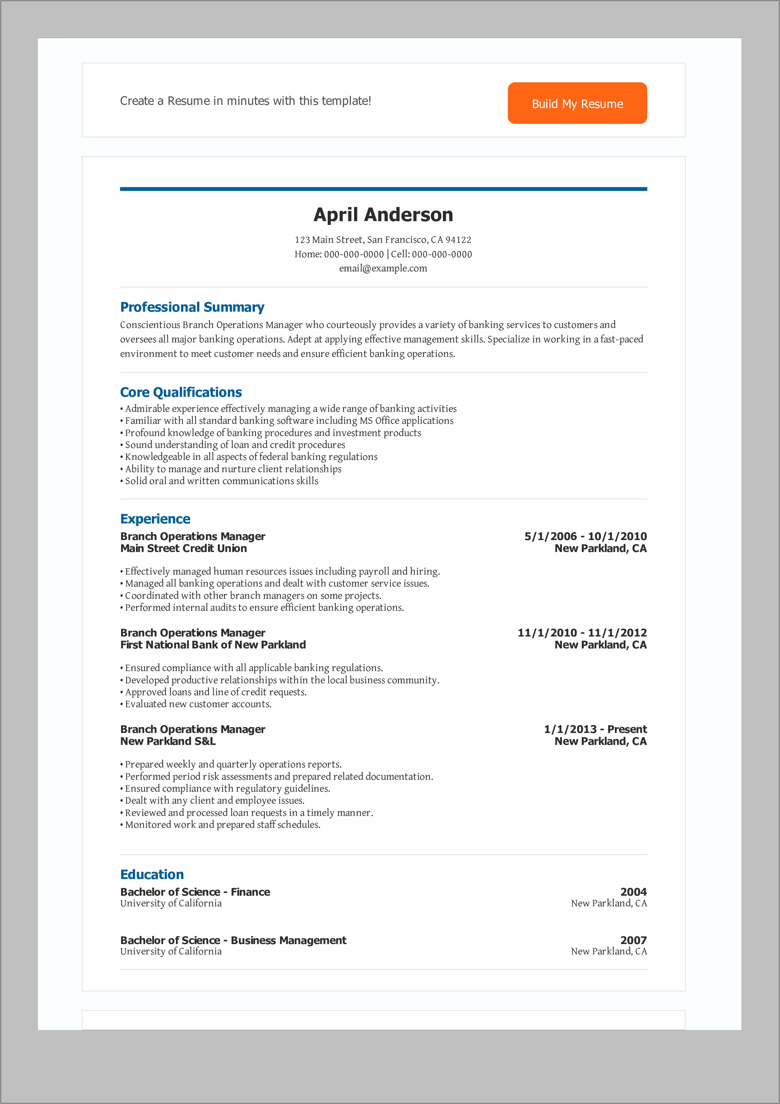 Free Sample Operations Manager Resume