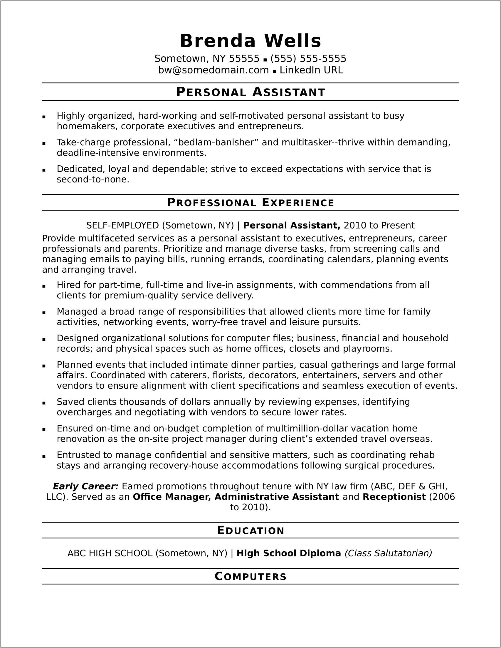 Free Sample Resumes Pca's