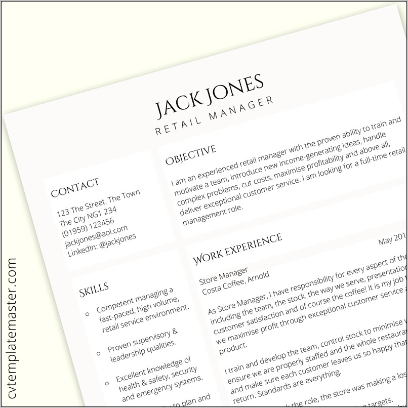 Free Sample Store Manager Resume