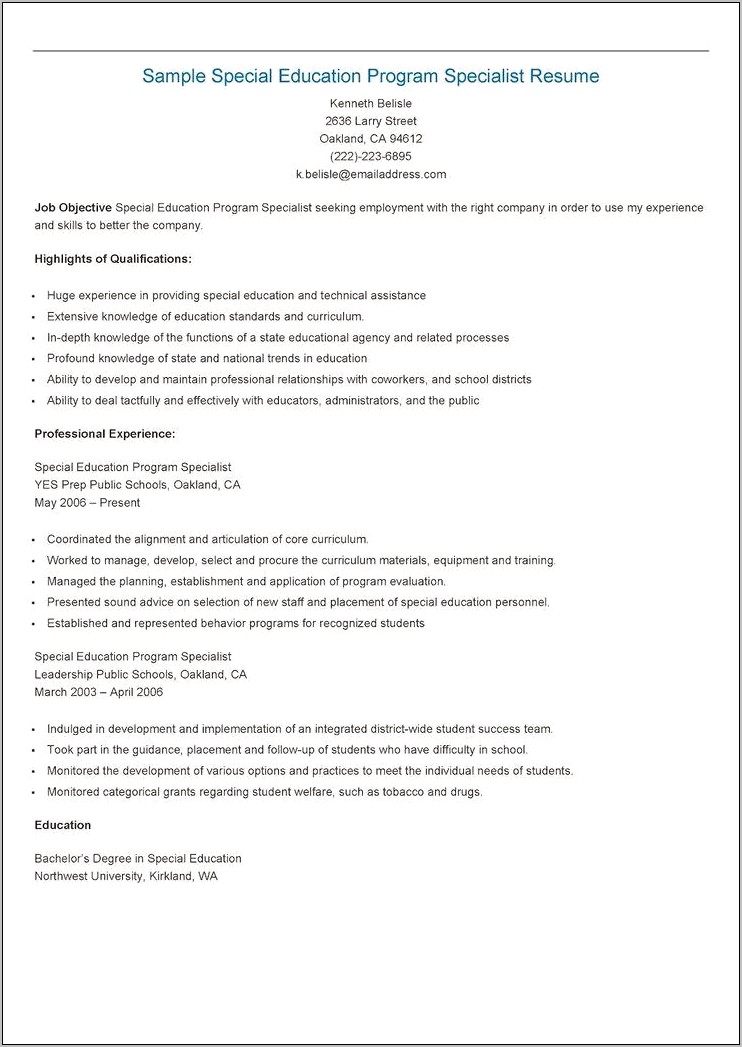 Free Special Education Resume Templates