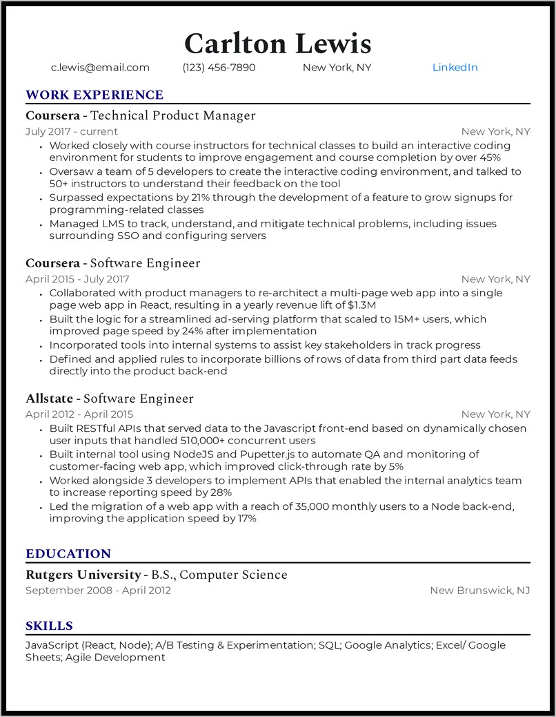 Free Technical Management Resume Examples