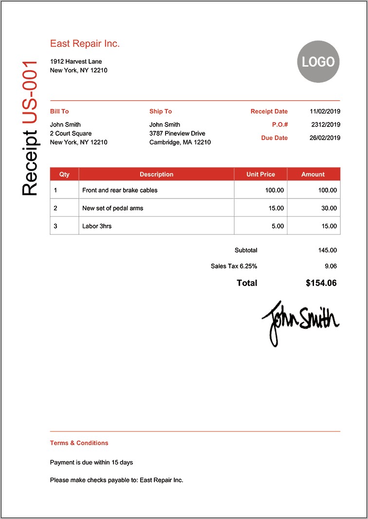 Free Template For Receipts To Download