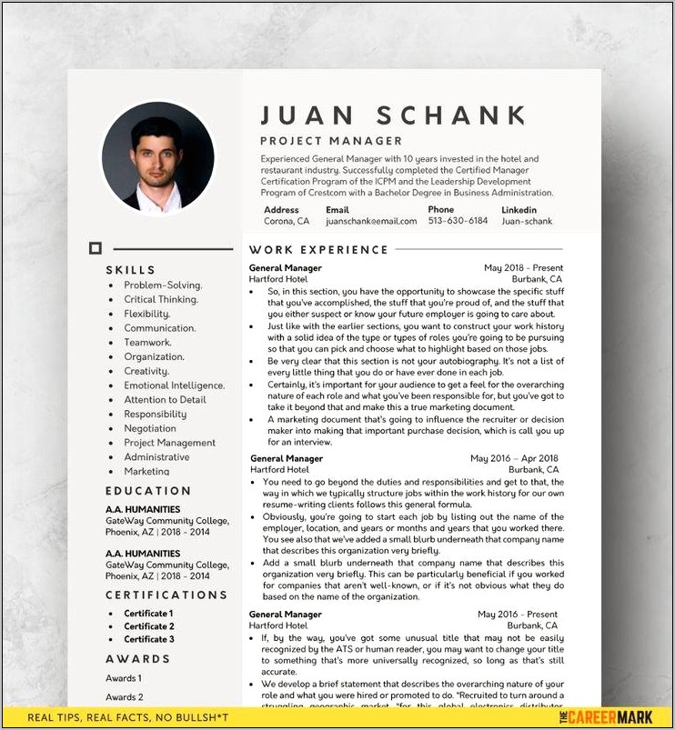 Free Template One Page Resume