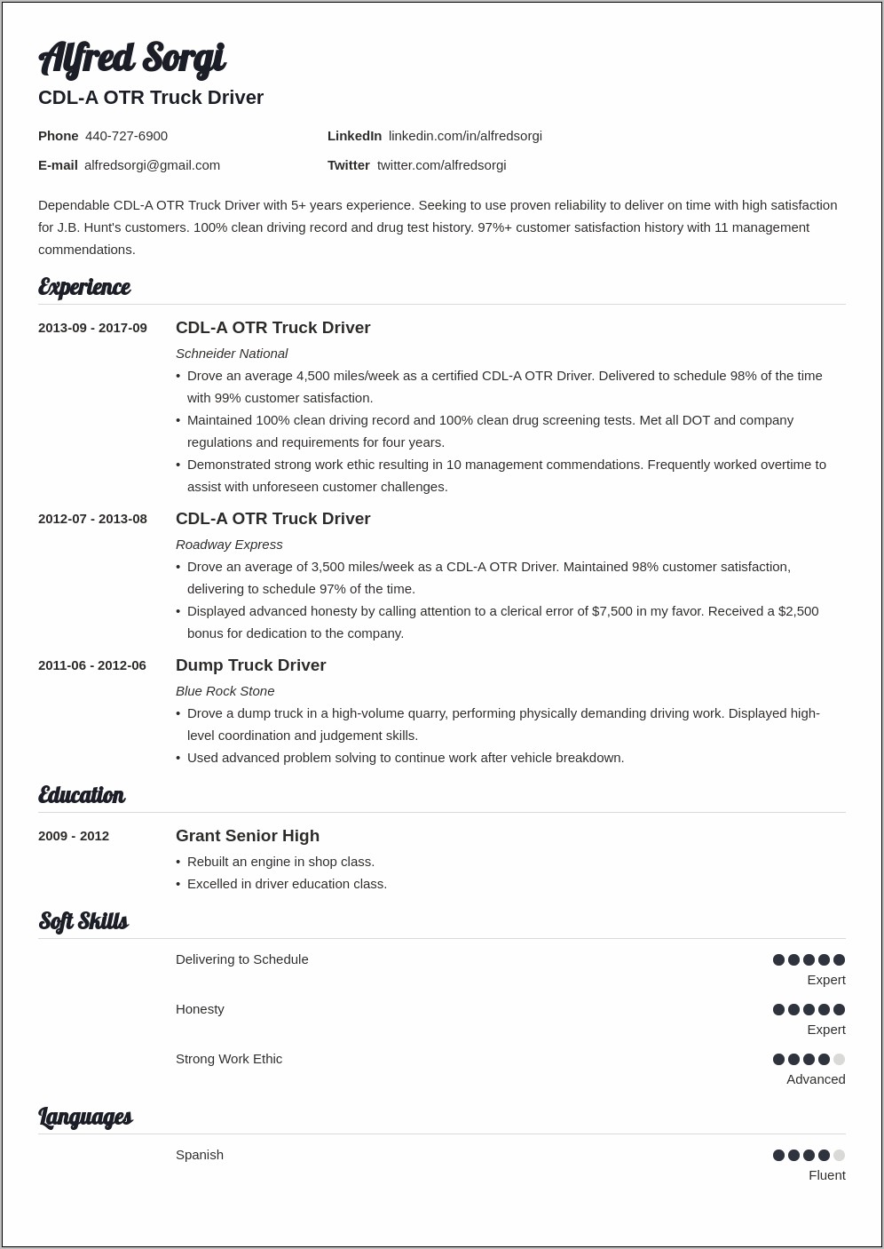 Free Truck Driver Resume Search