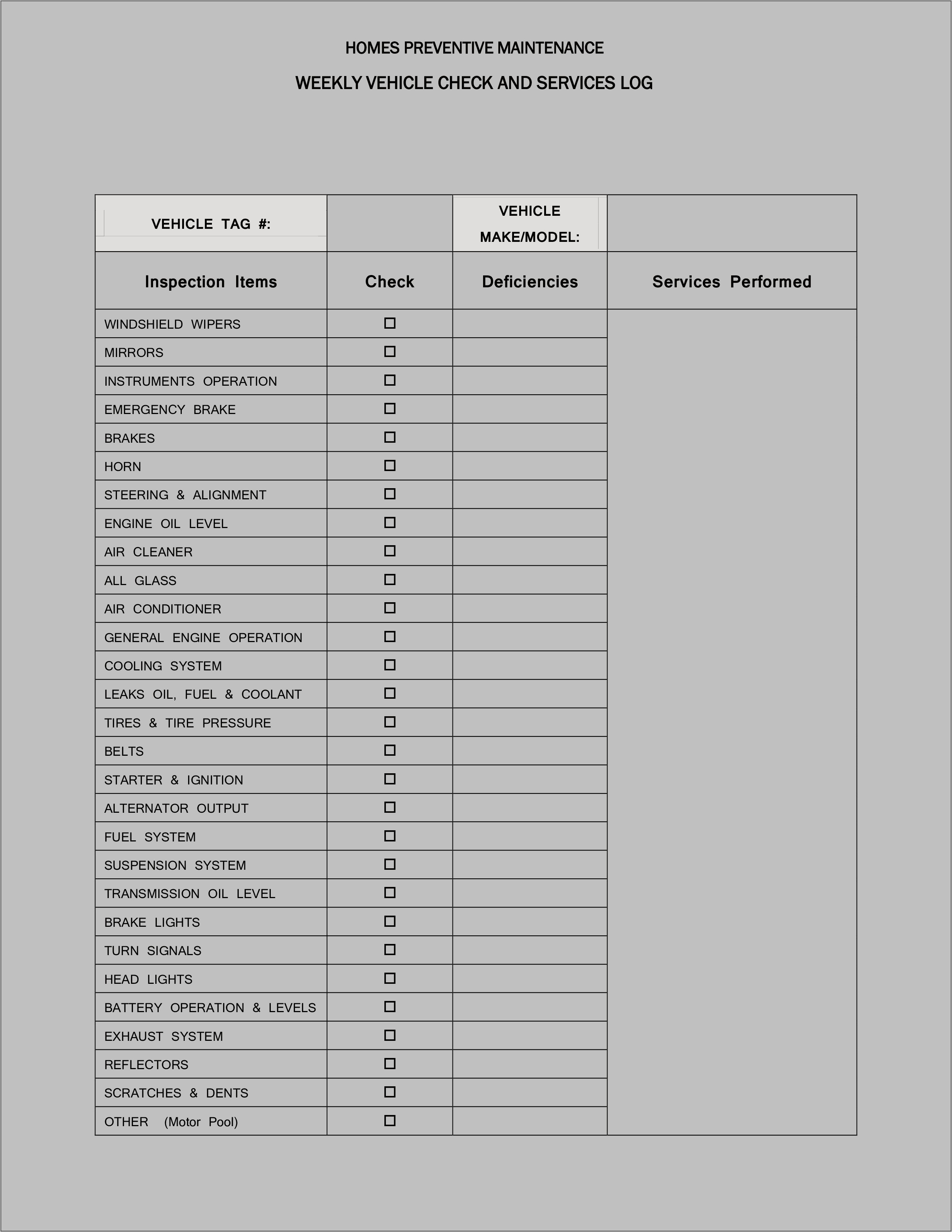 Free Vehicle Inspection Form Template Download