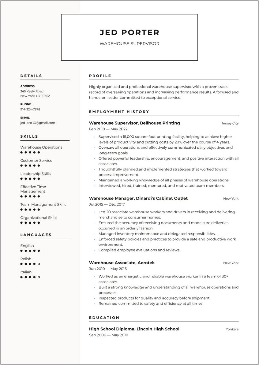 Free Warehouse Supervisor Resume Templates