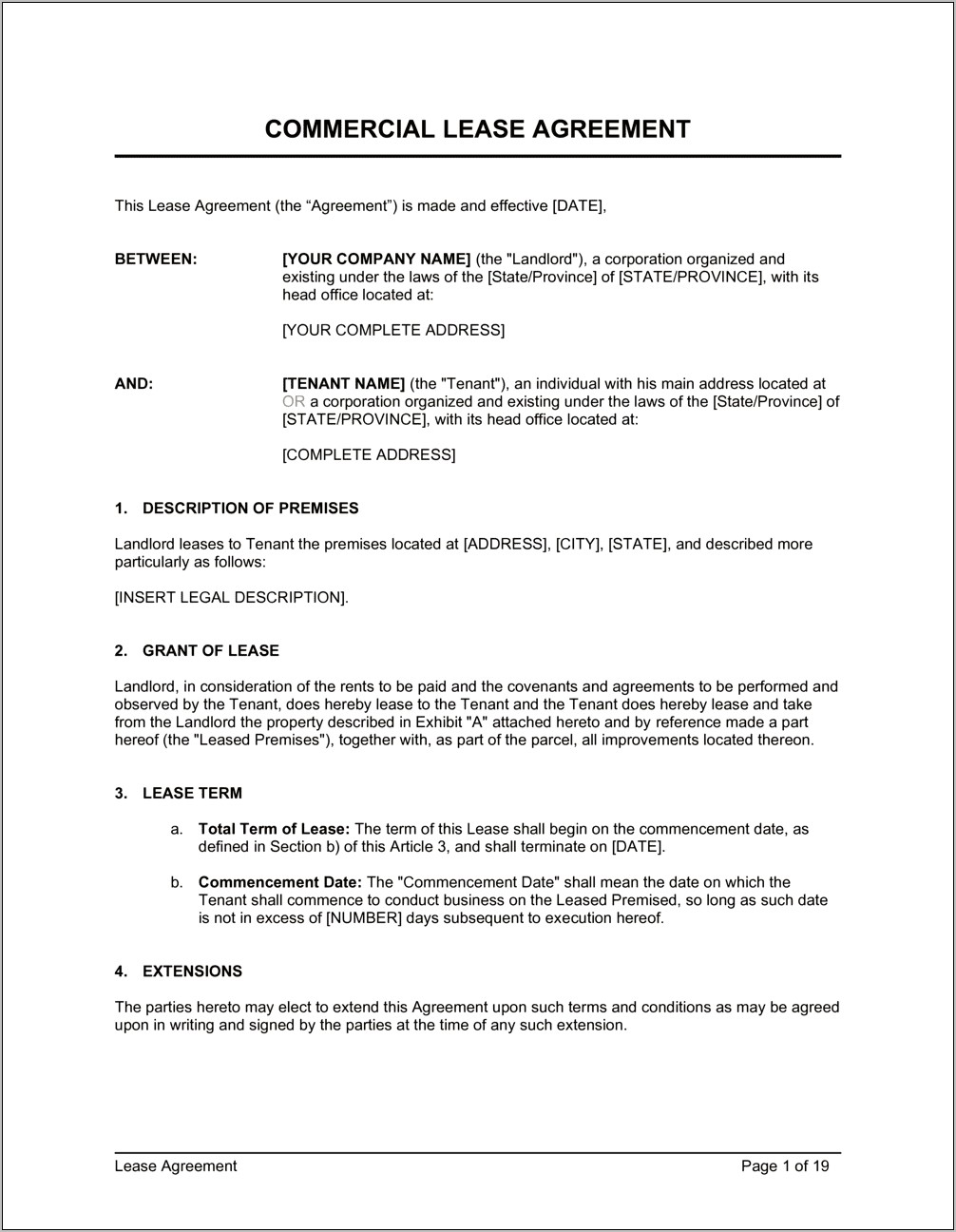 Free Word Lease Agreement Templates Download