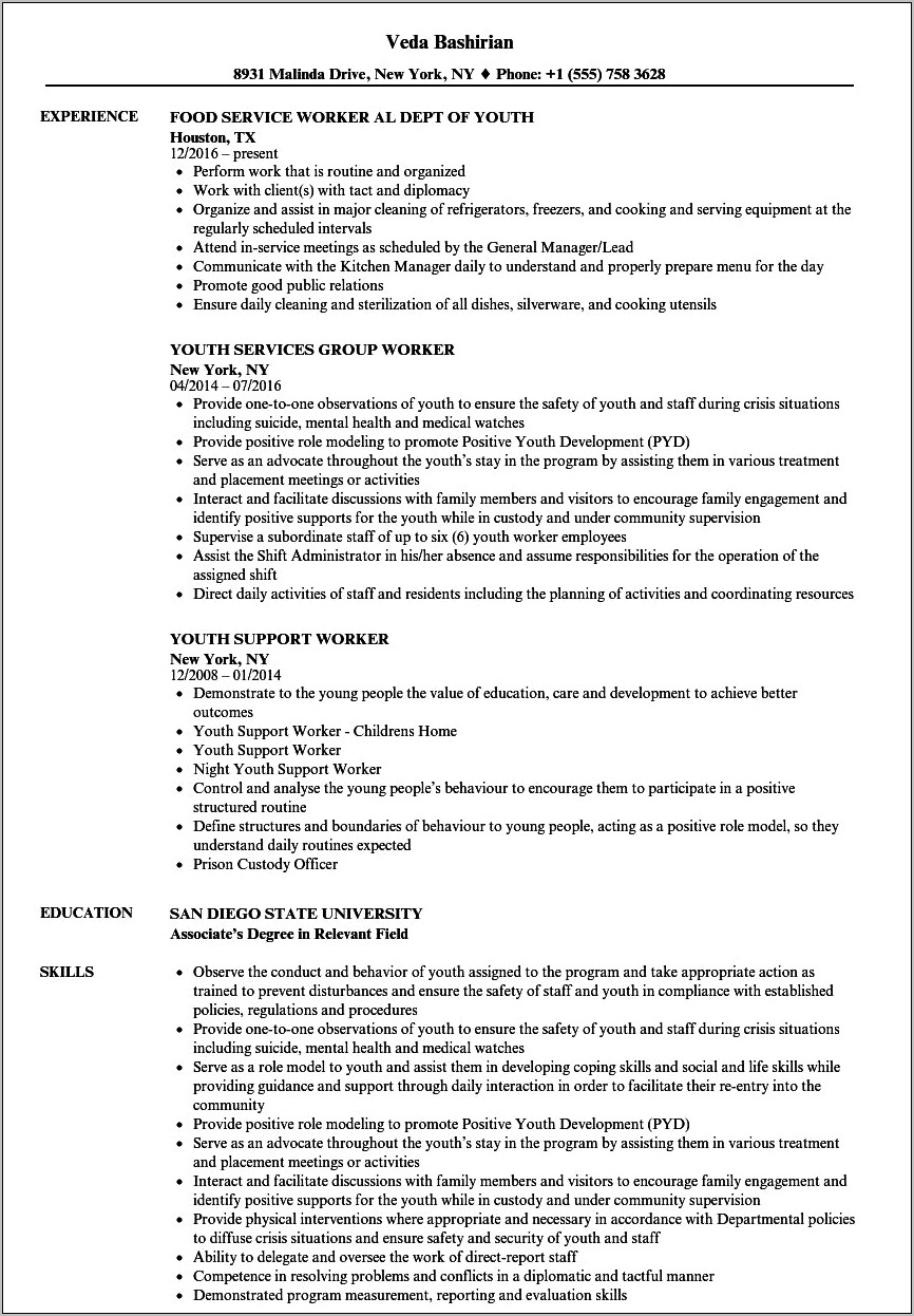 Free Youth Worker Resume Template