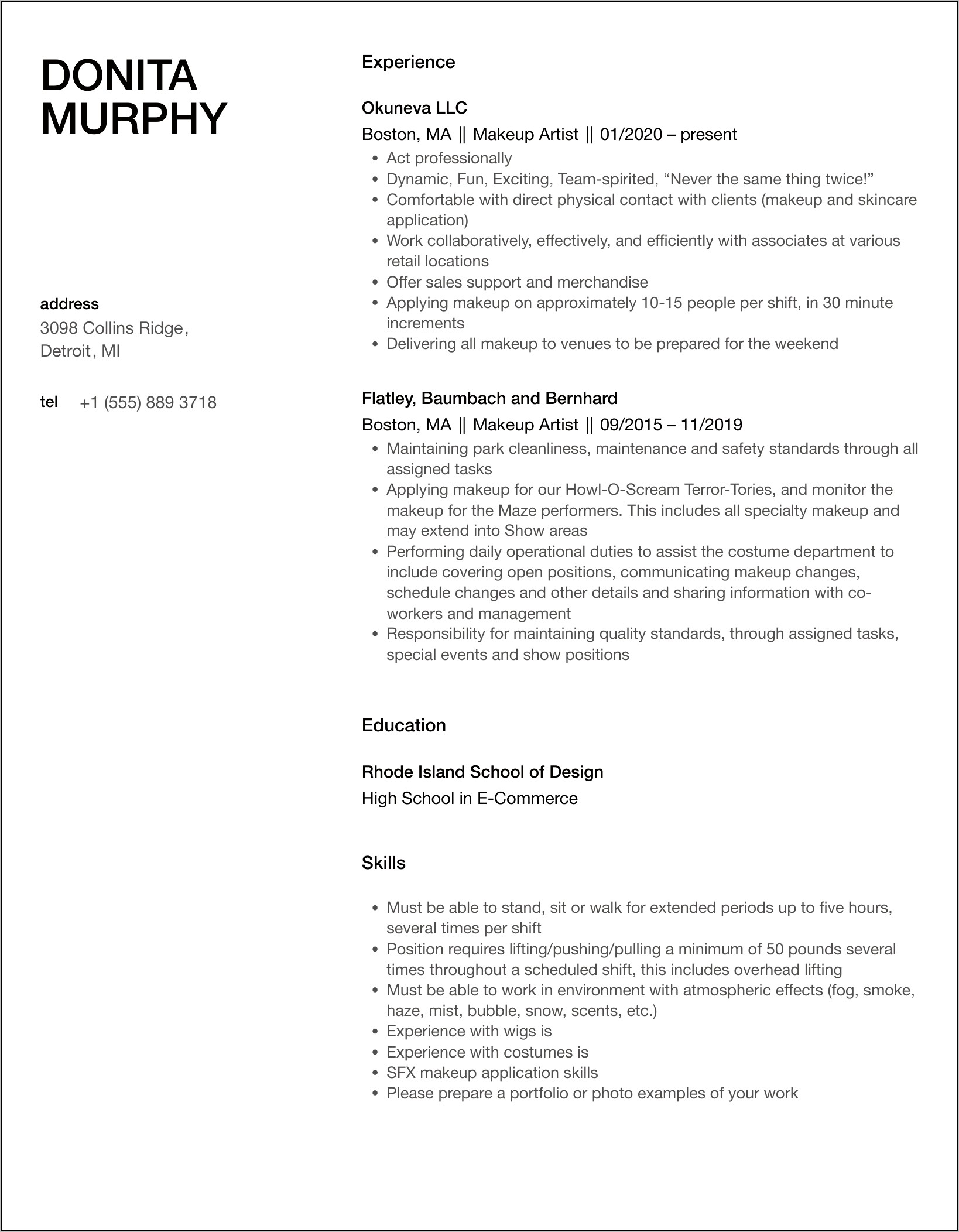 Freelance Makeup Artist Resume Skills