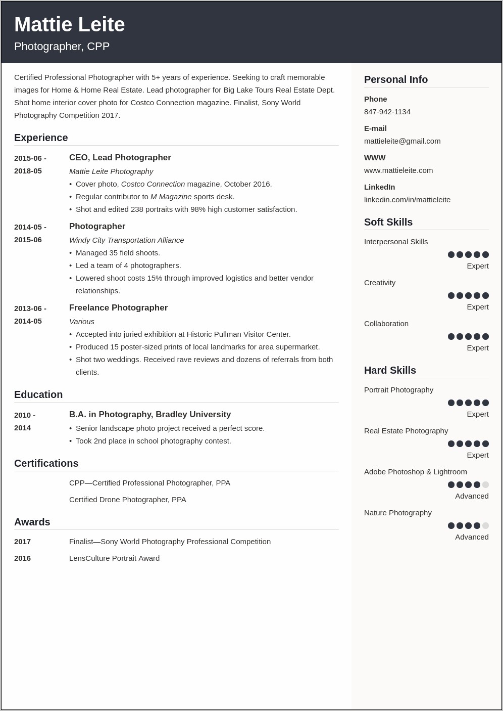 Freelance Photographer Job Description Resume