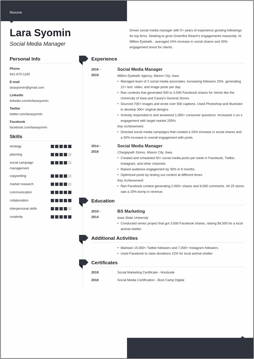 Freelance Social Media Manager Resume