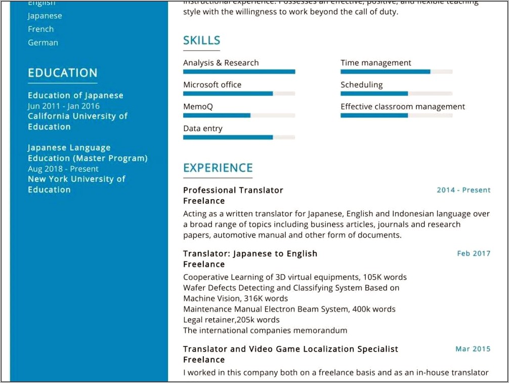 Freelance Translator Job Descriptionvfor Resume