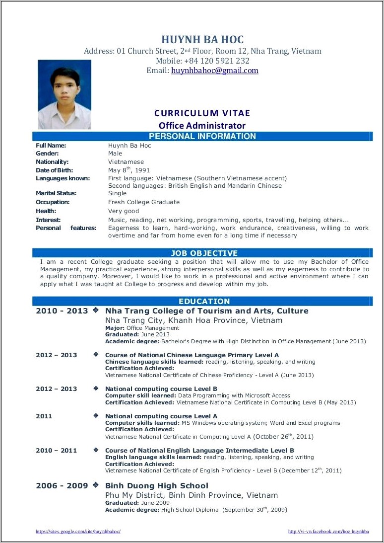 Fresh Graduate Resume Sample 2013