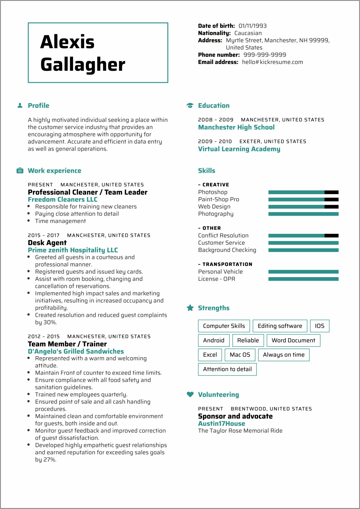 Front Desk Agent Resume Sample