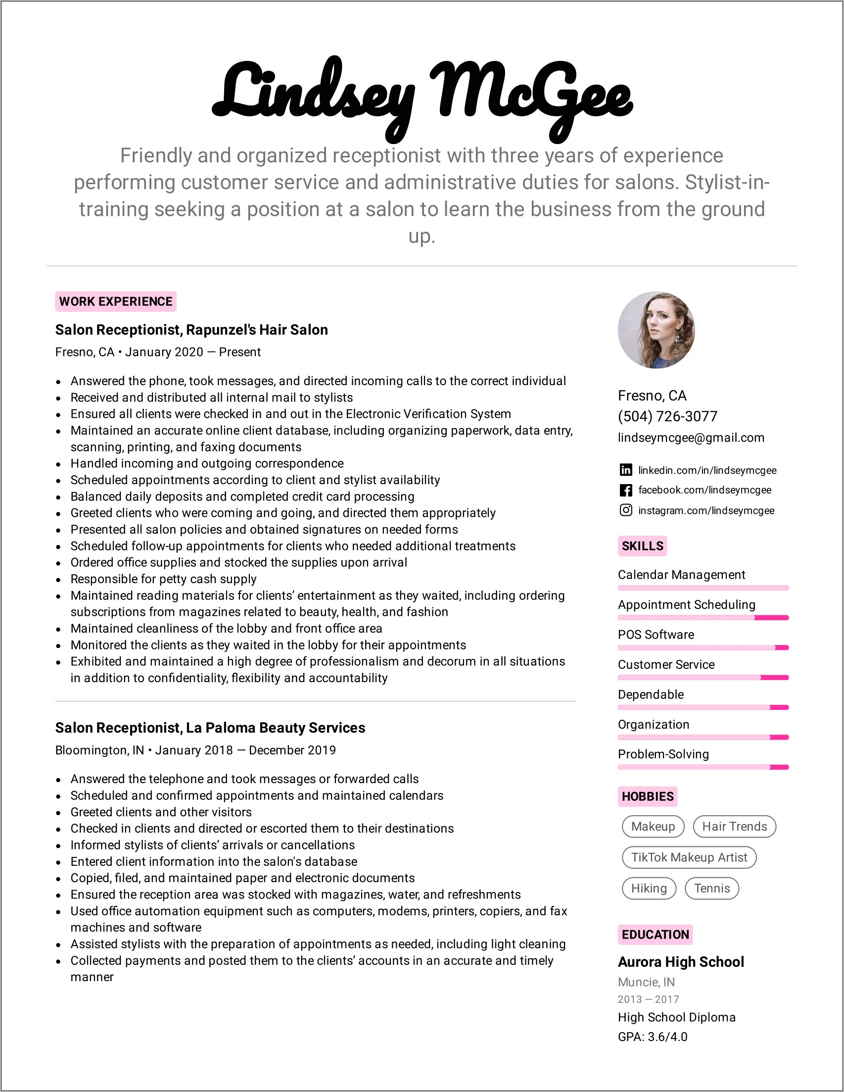 Front Desk Coordinator Resume Examples