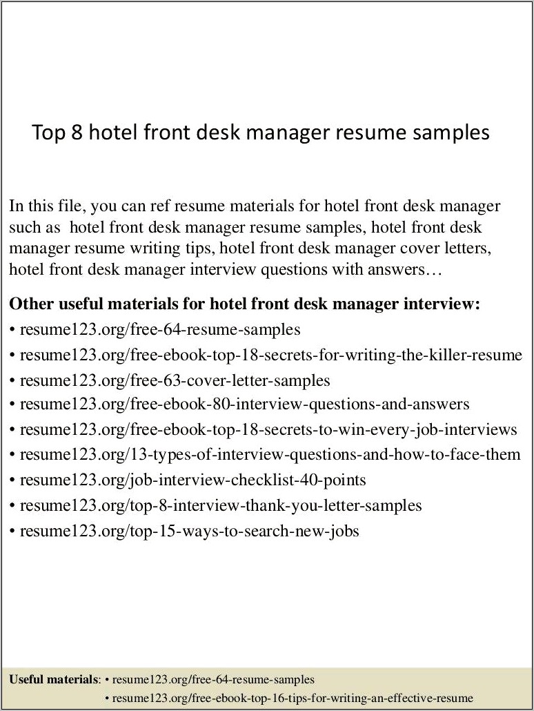 Front Desk Manager Resume Example