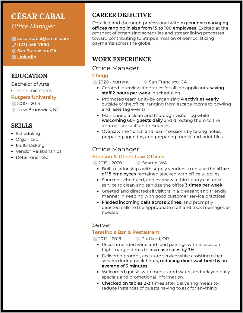 Front Desk Manager Skills Resume