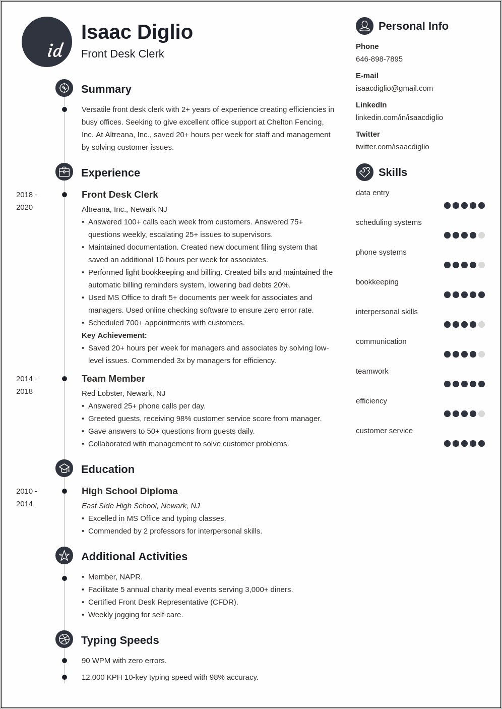 Front Desk Skills On Resume