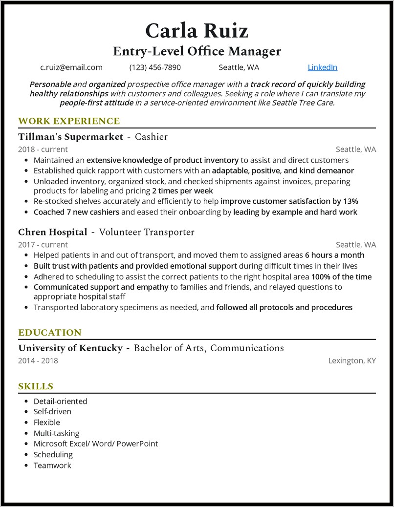 Front Office Manager Resume Example